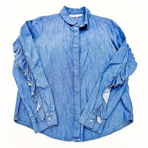 Zara Denim Jean Button Down Long Sleeve Blouse Top Size XS NWT